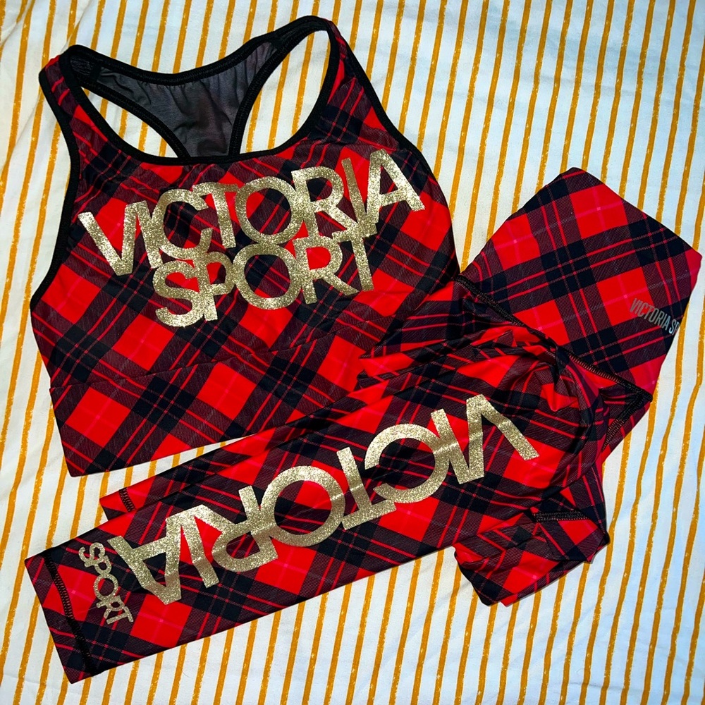 VICTORIA SECRET VSX SPORT RED PLAID SET